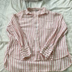 Striped white and red long sleeve button up